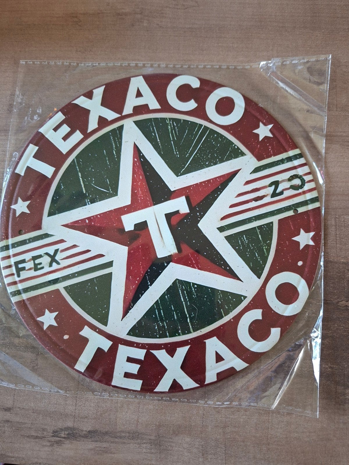 Metalen Texaco Reclamebord - 20 cm Diameter, Ophalen of Verzenden, Nieuw, Reclamebord