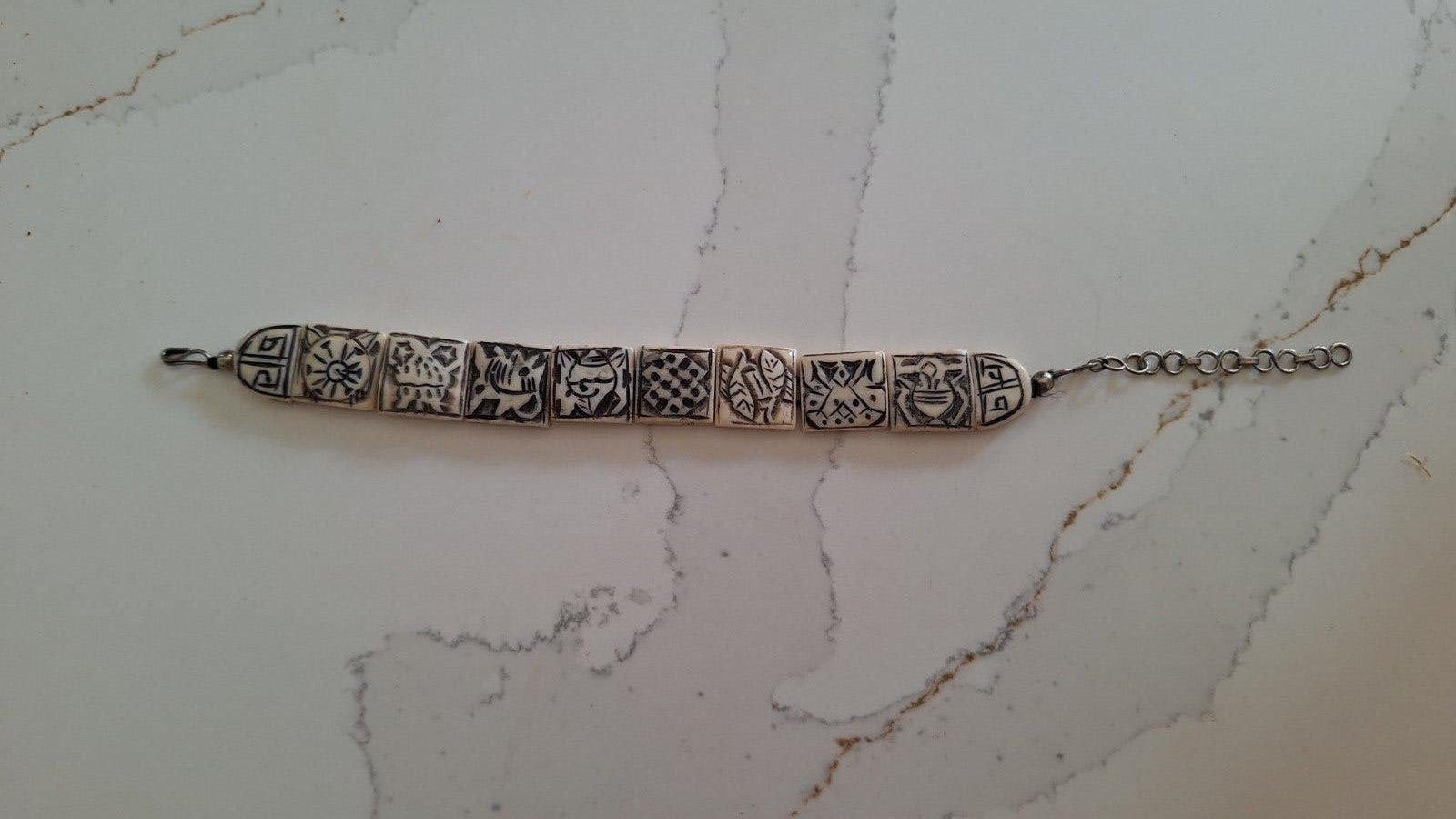 Vintage Tibetaanse armband van been, Ophalen of Verzenden, Gebruikt, Wit, Overige materialen