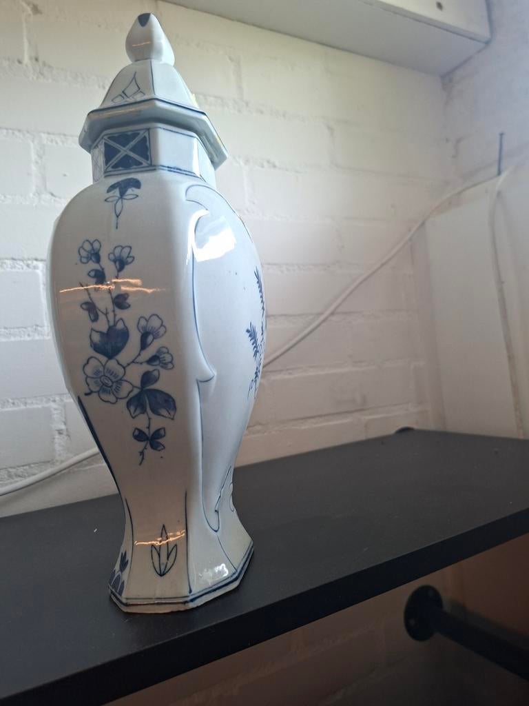 Antieke Delfts Blauwe Gemberpot met Deksel - Handgeschilderd, Ophalen of Verzenden
