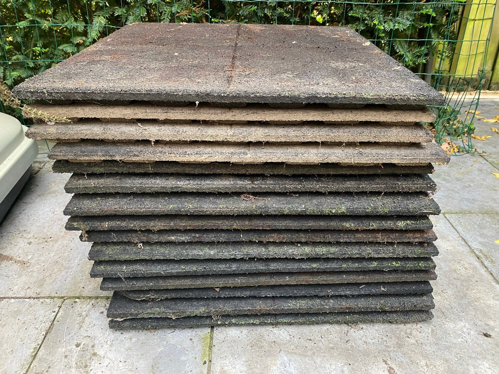15 zwarte rubberen tegels 59,5 x 59,5 cm, Tuin en Terras, Ophalen, Gebruikt, Overige typen, Rubber
