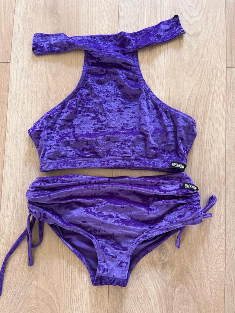 Backbone paaldans set fluweel paars - Top en broekje L, Kleding | Dames, Maat 38/40 (M), Paars, Overige typen, Ophalen of Verzenden