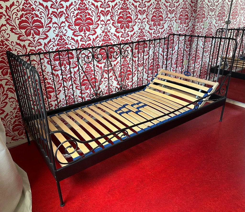 IKEA MELDAL metalen bed, incl lattenbodem, matras en dekbed, Ophalen, Verstelbaar, 90 cm, Eenpersoons