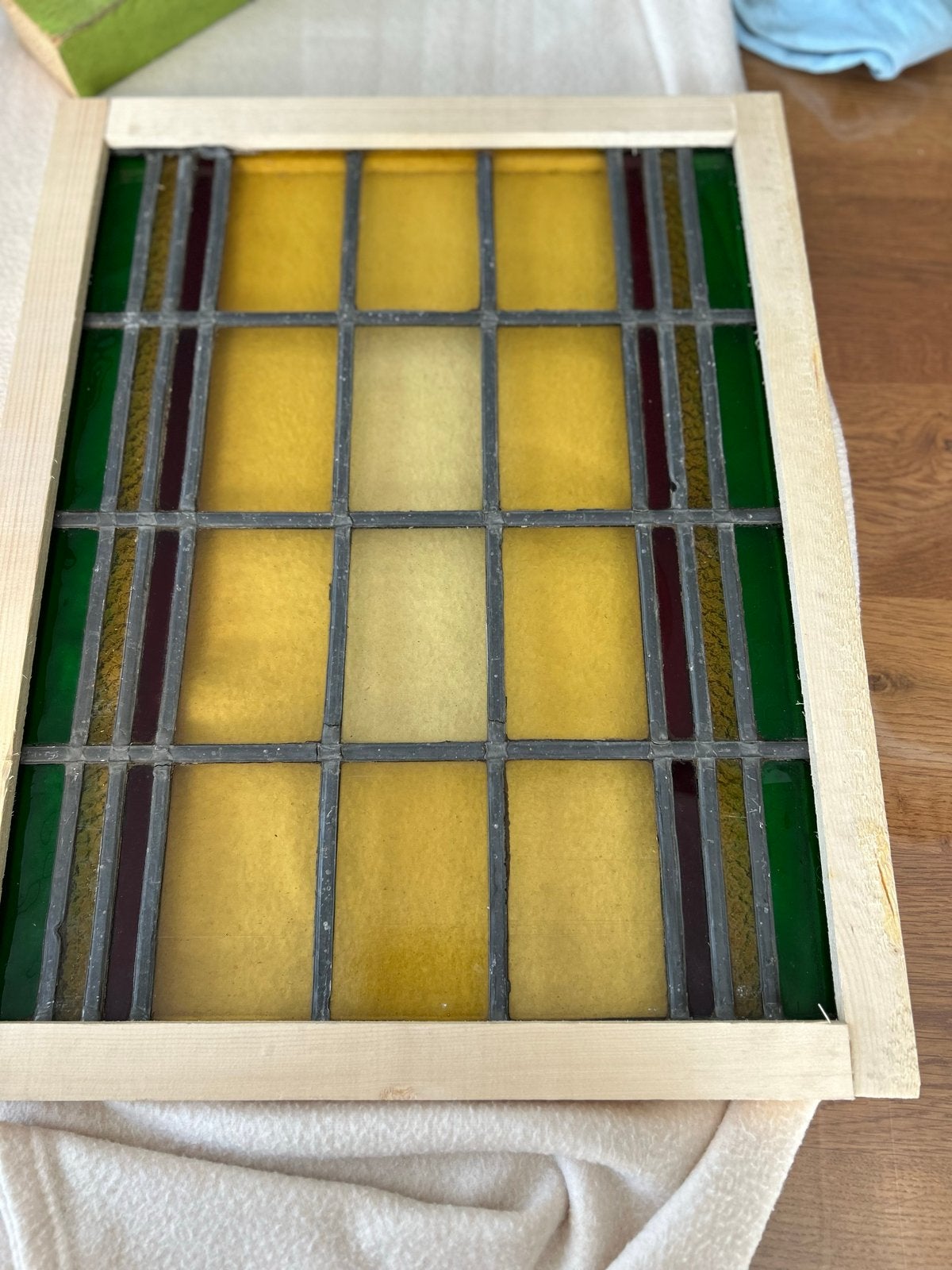 Prachtig Glas-in-lood Raam - Geel, Groen, Rood, Doe-het-zelf en Verbouw, Gevelraam of Ruit, Ophalen of Verzenden, Zo goed als nieuw