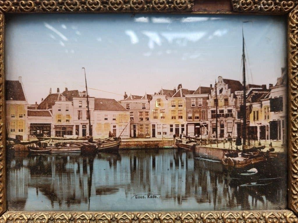 Goes Kade Gekleurde Foto bewerkt ca. 1910, Antiek en Kunst, Ophalen of Verzenden, Foto, Fotografie, Ingelijst