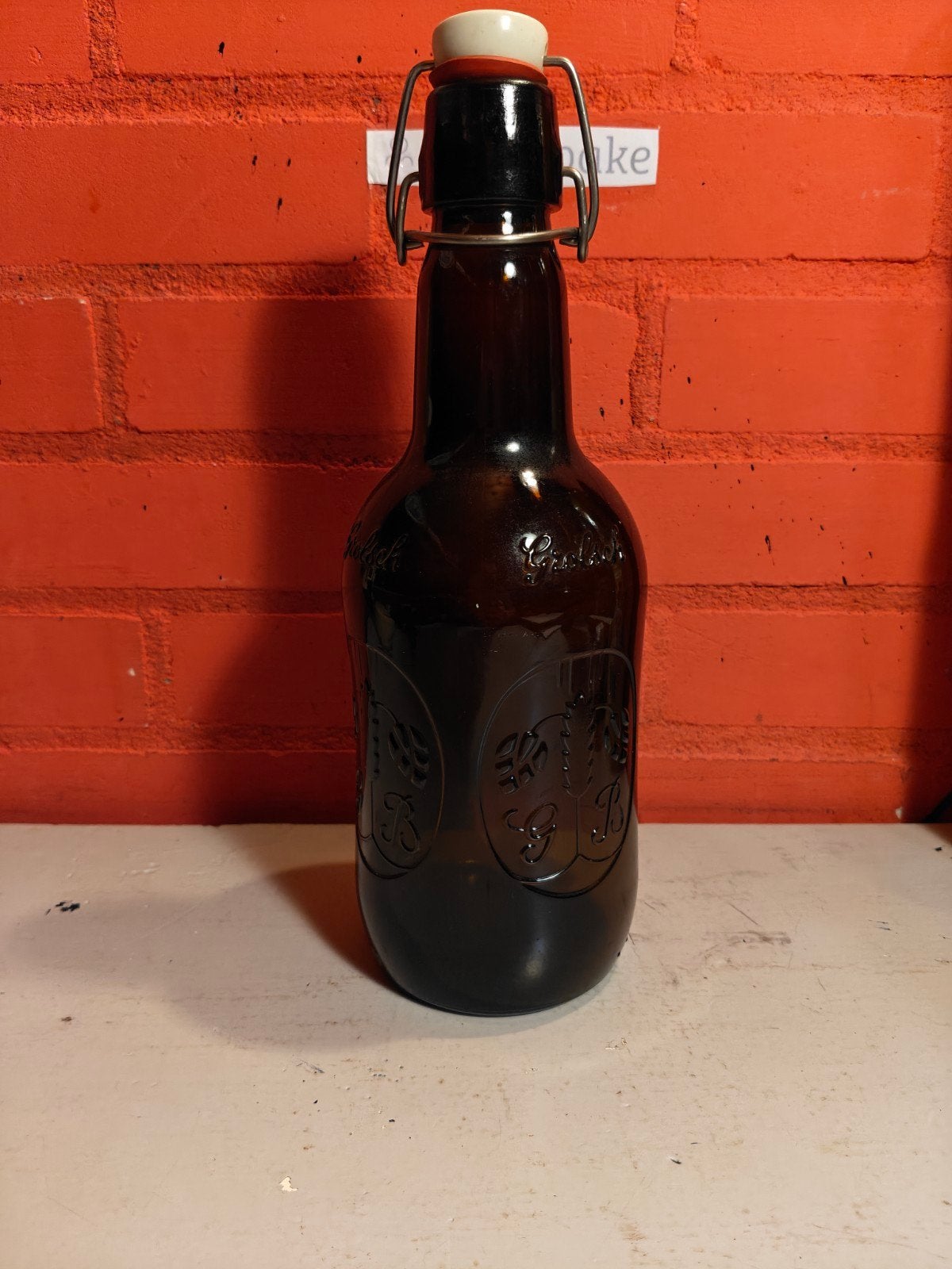Vintage grote Grolsch beugelfles - Bruin glas, Ophalen of Verzenden