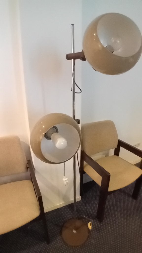 Vintage vloerlamp met twee verstelbare kappen, Ophalen, Gebruikt, E27 (groot), Hout