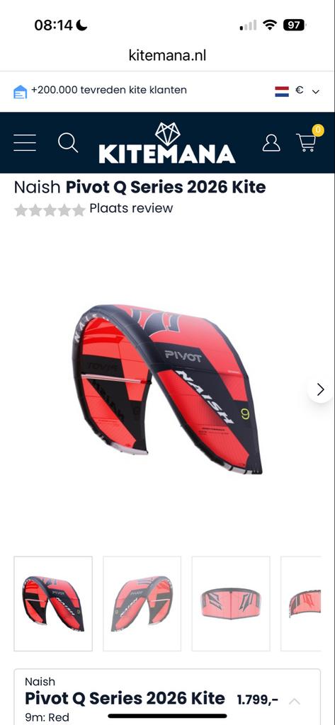 Naish Pivot Q Series 2026 Kite 9m - Nieuw in doos, Watersport en Boten, Kitesurfen, 9 m², Ophalen of Verzenden, Kite, Geen board