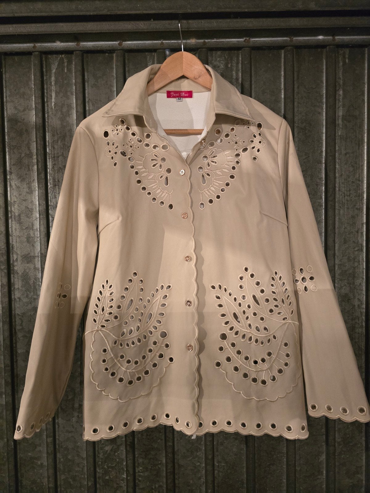 Just Dai beige blouse met opengewerkt borduurwerk, Maat 38/40 (M), Verzenden, Beige, Just Dai