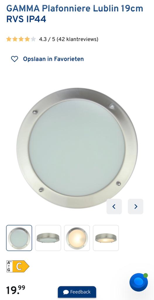 Ronde plafondlamp Gamma IP44, Ophalen of Verzenden, Nieuw, Minder dan 30 watt, Overige typen