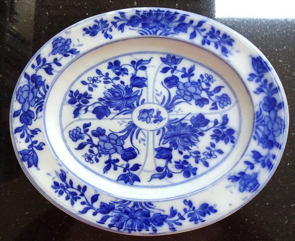 Antiek Wedgwood pearlware vleesbord: 'Ningpo'. England, 1868, Antiek en Kunst, Ophalen of Verzenden