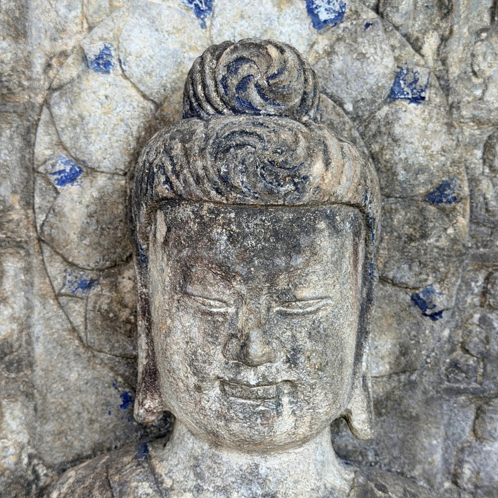 Grote Himalaya kalkstenen Boeddha-stele - 122 cm, Ophalen, Steen/keramiek, Handgemaakt, Grijs