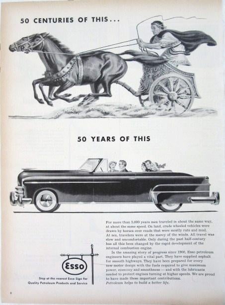 6 vintage advertenties reclames Esso petroleum 1950, Ophalen of Verzenden, Gebruikt, Overige typen