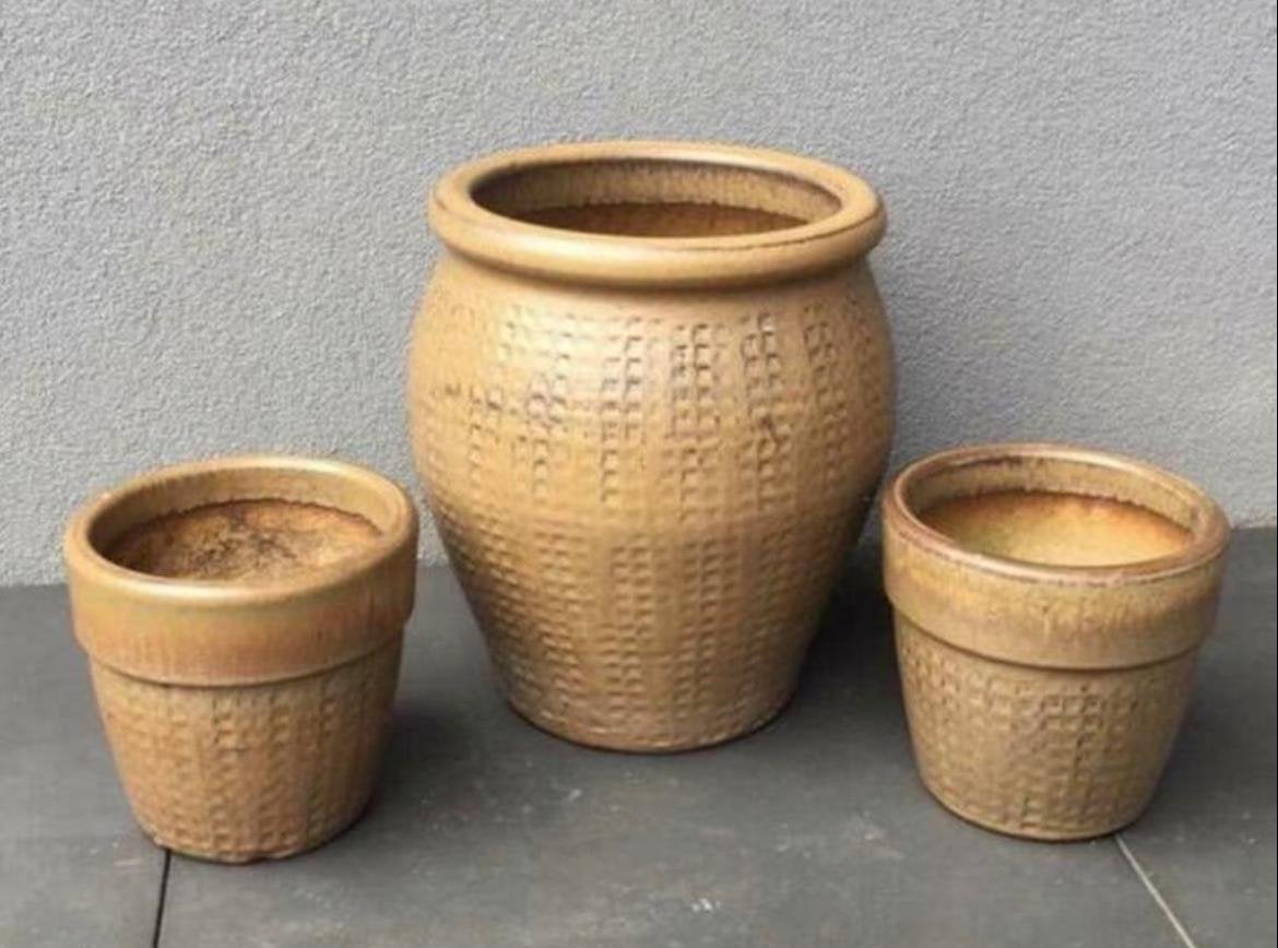 Vintage jaren’60 oud Hollandse terracotta kwaliteit potten, Rond, Zo goed als nieuw, Minder dan 40 cm, Binnen