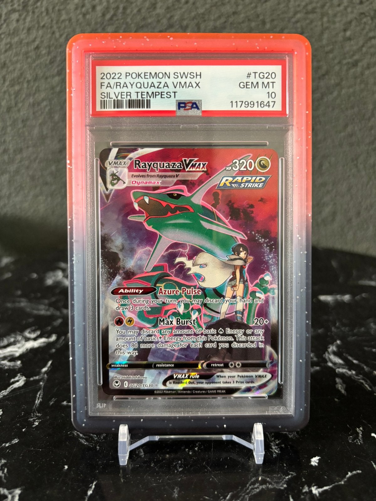 Rayquaza VMAX TG20 PSA 10 Silver Tempest Pokémon, Ophalen of Verzenden, Nieuw, Losse kaart, Foil