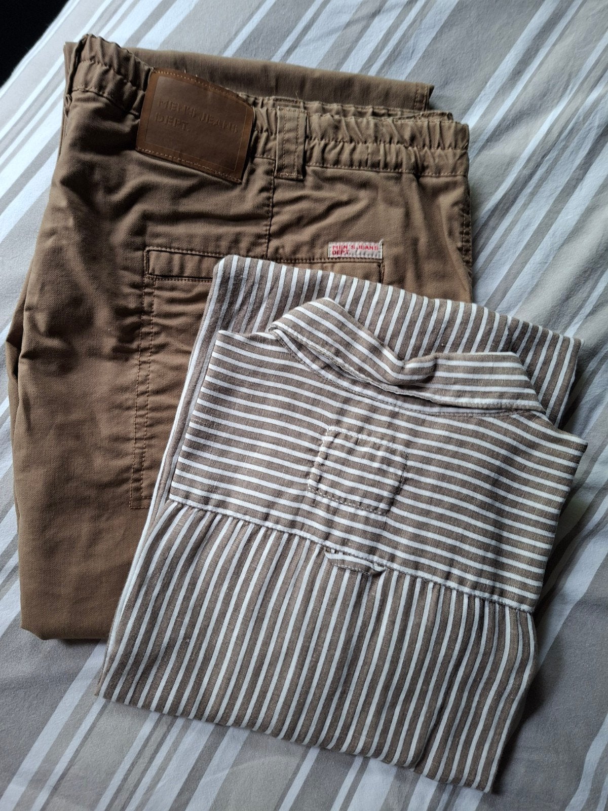 Set broek met overhemd, Kleding | Heren, Grote Maten, Ophalen of Verzenden, Zo goed als nieuw, Beige, Broek of Spijkerbroek