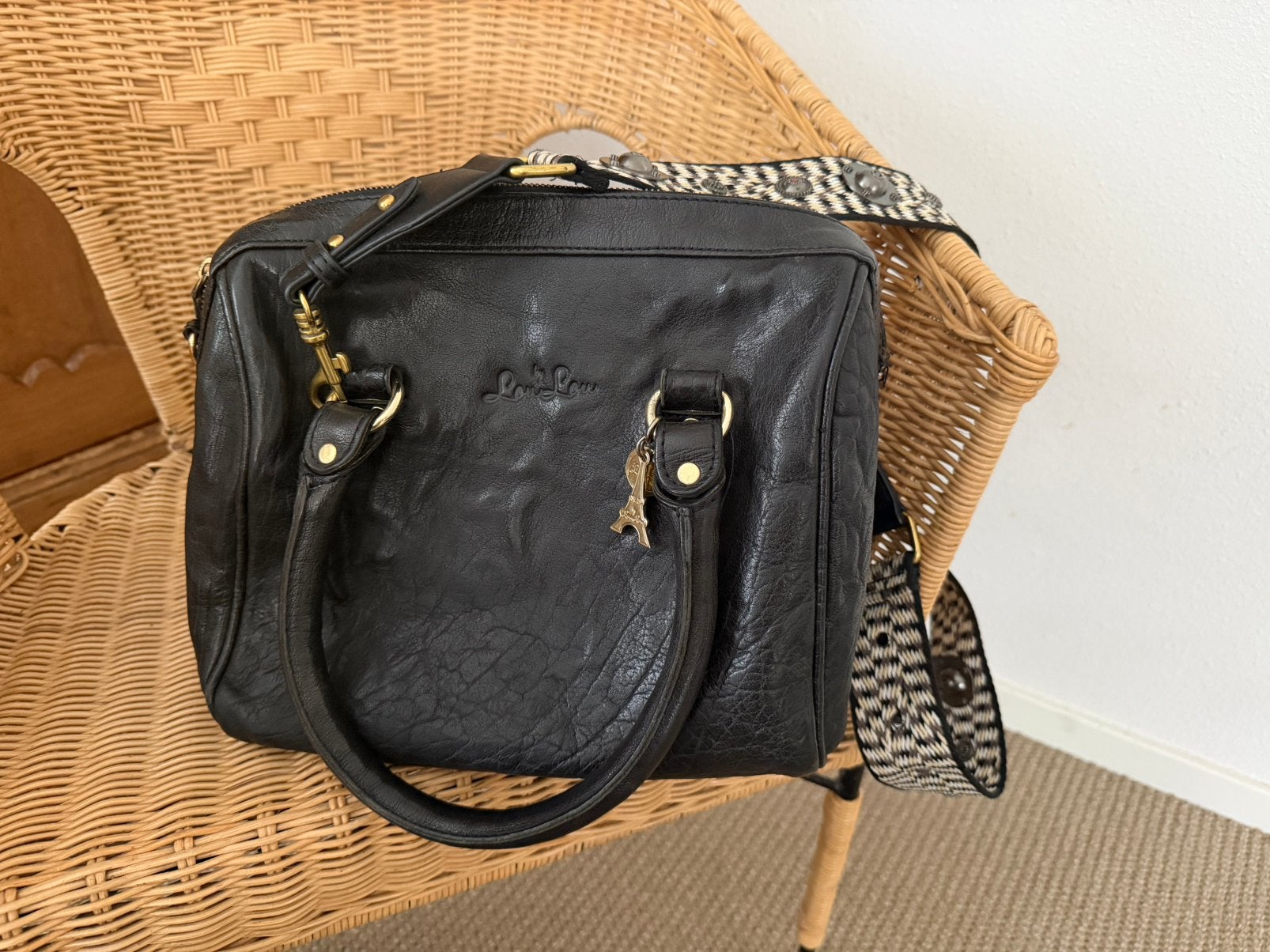 Lou lou zwart leren handtas, Ophalen, Gebruikt, Zwart, Handtas