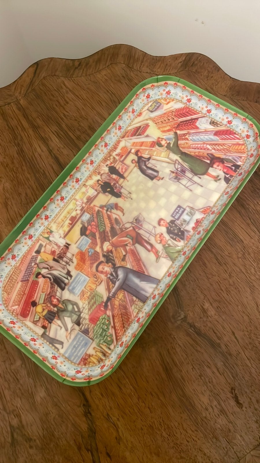 Dienblad presenteerschaal met nostalgische afbeelding, Ophalen of Verzenden, Gebruikt, Rechthoekig, Kunststof