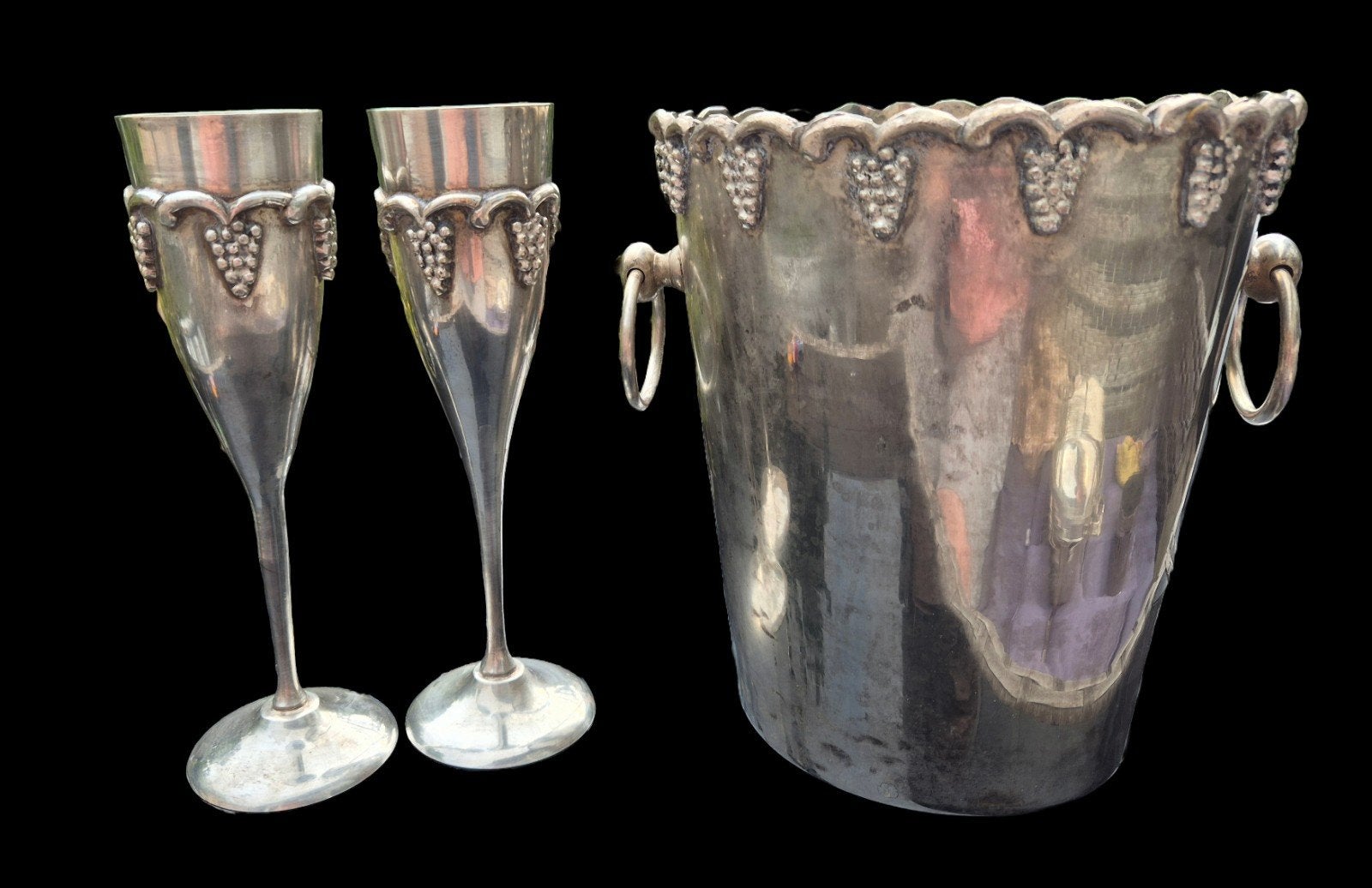 Vintage verzilverde champagneglazen met koeler, Ophalen of Verzenden