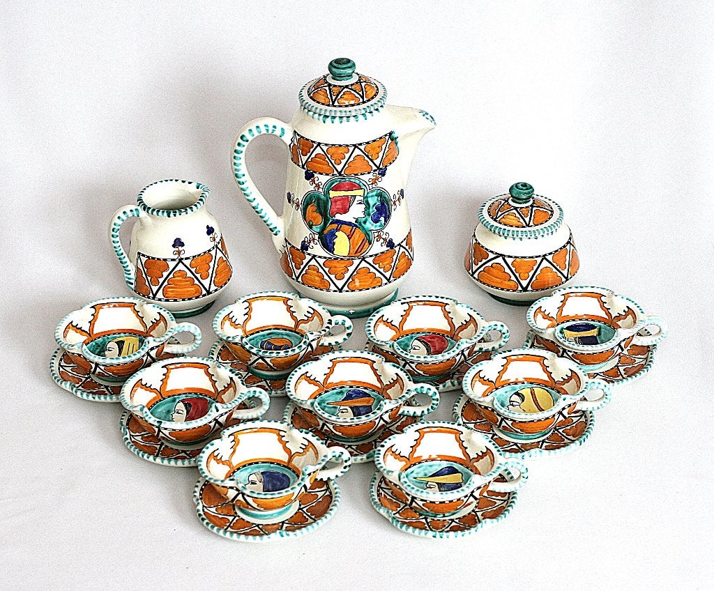 Vintage Majolica Koffie Servies CECCONI S.C.O. ORVIETO Italy, Ophalen, Huis en Inrichting