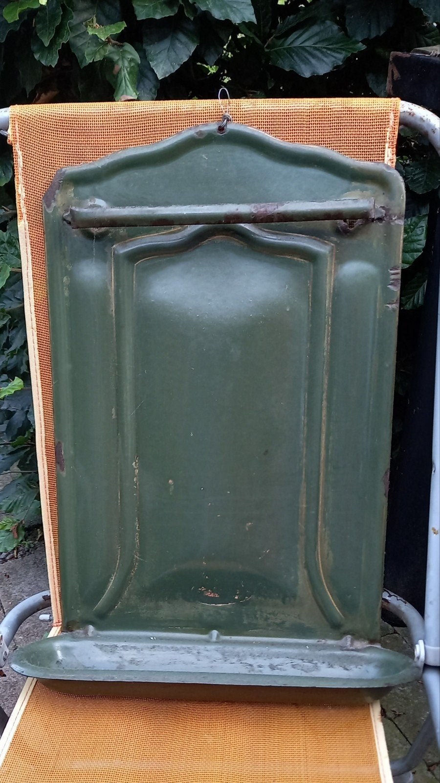 Brocante emaille lepelrek - Groen vintage rekje, Antiek en Kunst, Antiek | Emaille, Ophalen of Verzenden