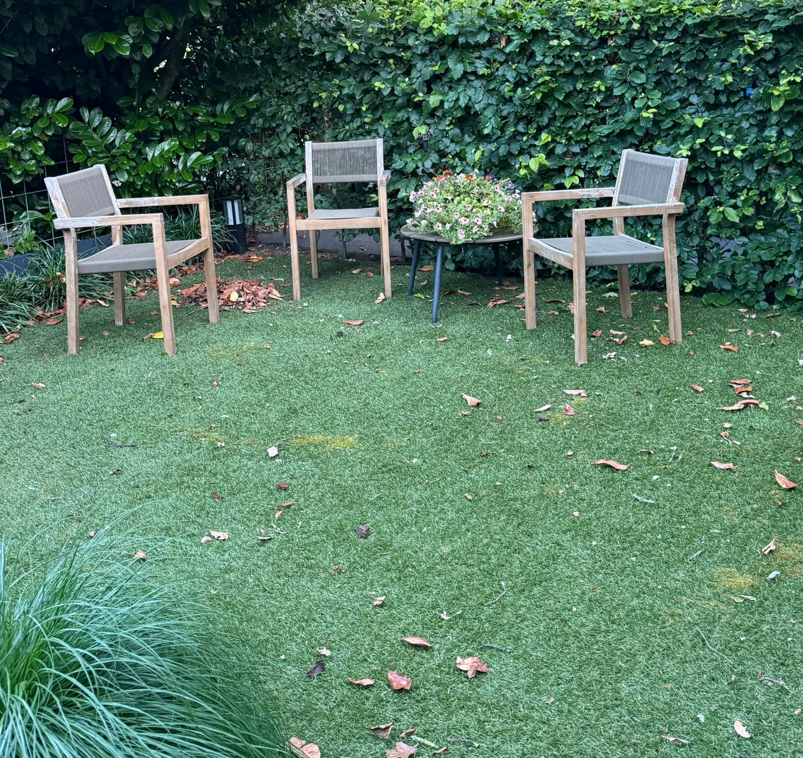 Set van 3 teakhouten tuinstoelen met touwzitting, Ophalen, Gebruikt, Teakhout
