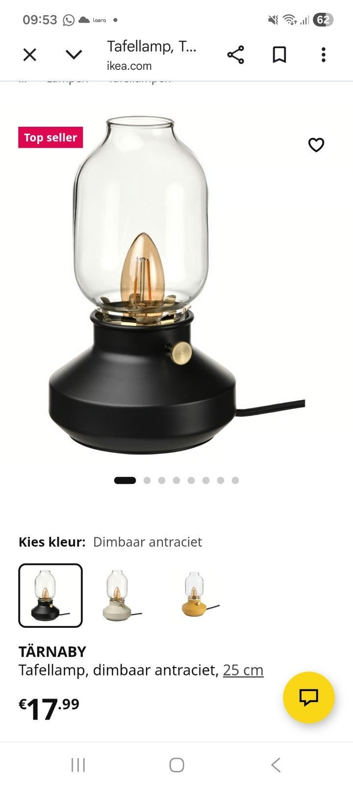 IKEA Tärnaby tafellamp, dimbaar antraciet, Ophalen of Verzenden, Zwart, Glas, IKEA