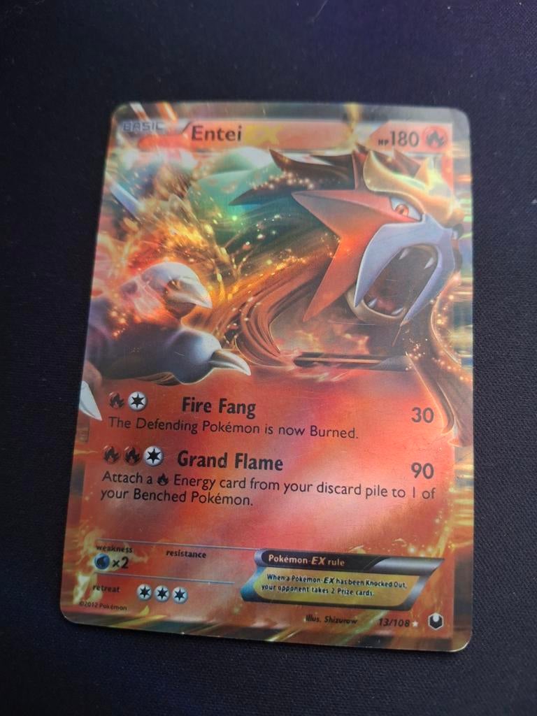 Pokémon Kaart Entei EX Holo 13/108 (2012), Ophalen of Verzenden, Gebruikt, Losse kaart, Foil