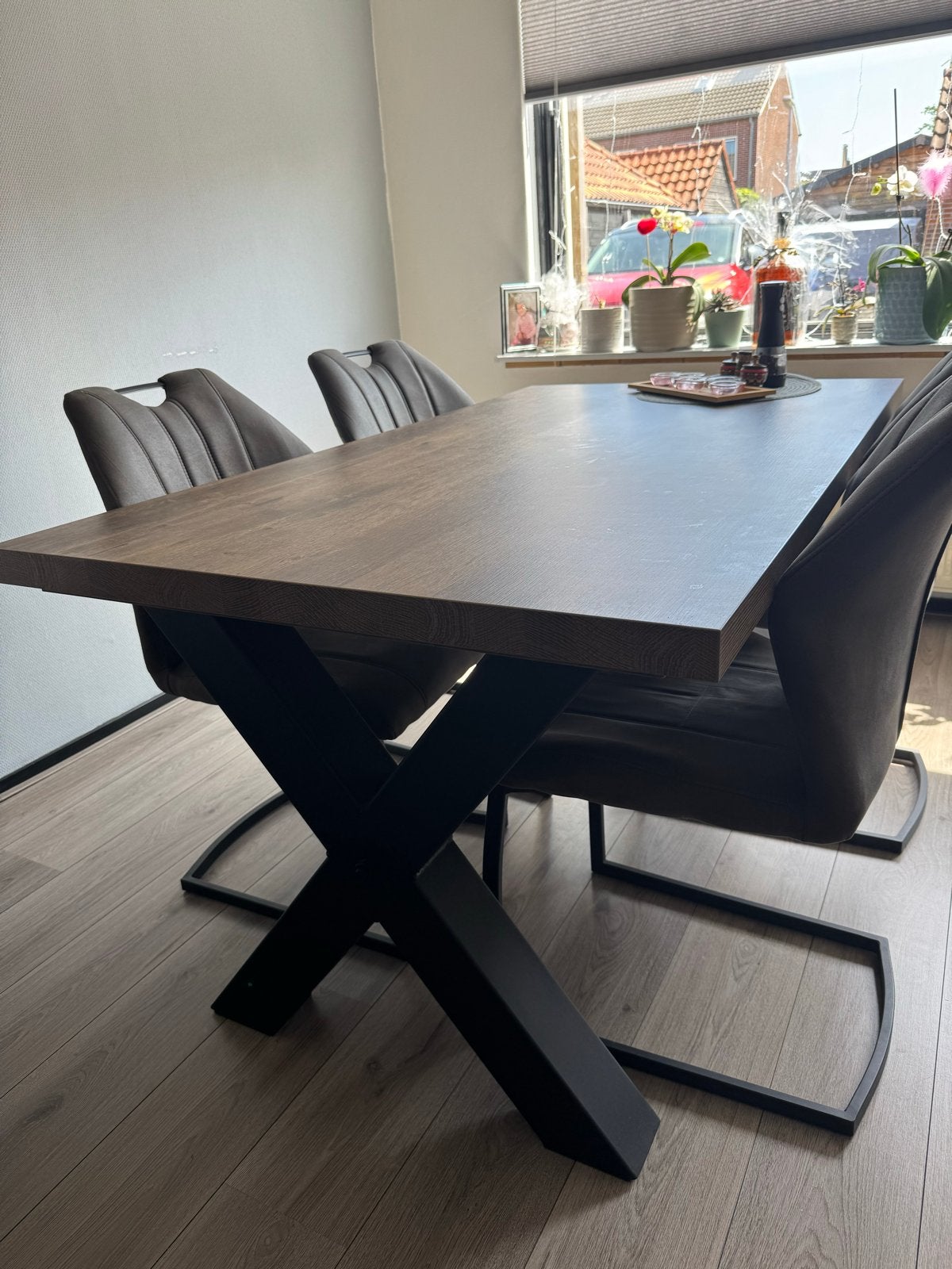Eettafel Lamulux 90x160 cm met X-poten, Ophalen, 50 tot 100 cm, Zo goed als nieuw, 150 tot 200 cm