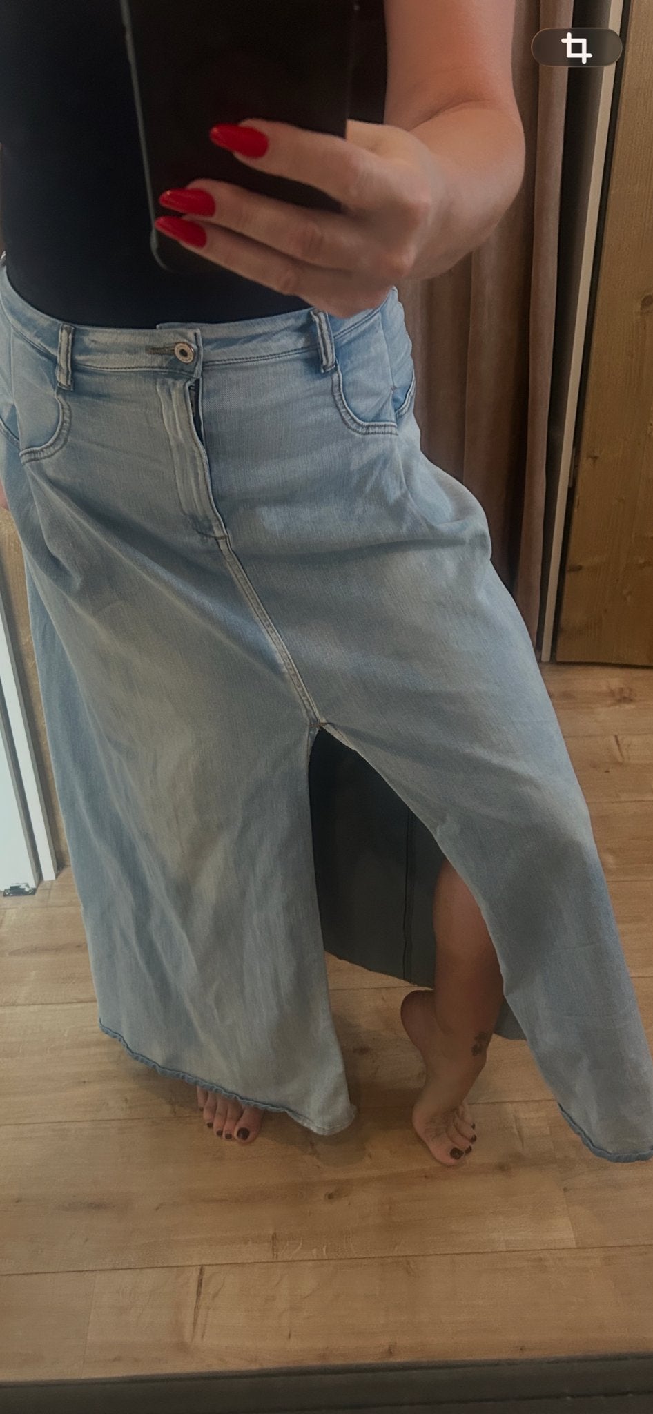 Dames Lange spijkerrok, Kleding | Dames, Blauw, Maat 42/44 (L), Ophalen of Verzenden, Gedragen