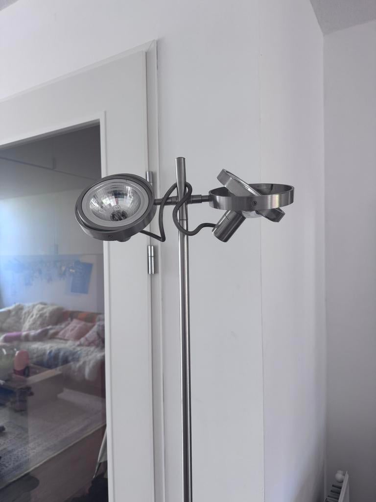 Vloerlamp 165cm hoog, verstelbare spots dimbaar, Ophalen, Gebruikt, Vintage, Metaal