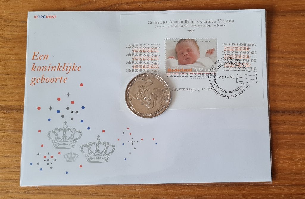 Penning en postzegel geboorte prinses Amalia 2003, Postzegels en Munten, Munten | Nederland, Ophalen of Verzenden, Koningin Beatrix