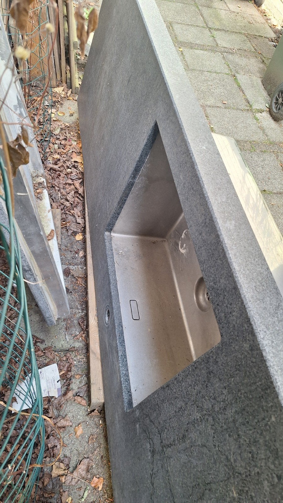 Granieten aanrechtblad met RVS Spoelbak, Ophalen, Gebruikt, Zwart, 200 cm of meer