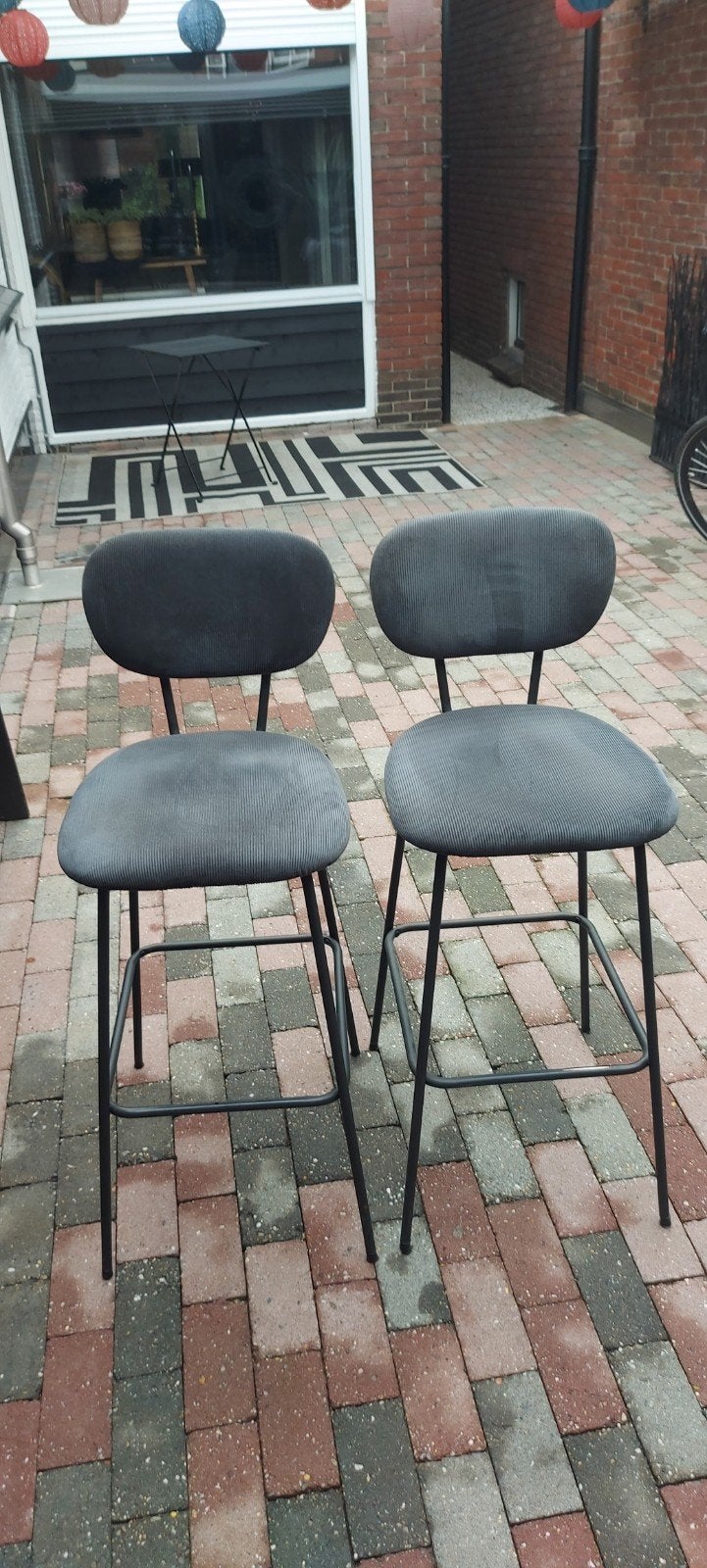 Set van 2 moderne barkrukken met rugleuning, Ophalen, Gebruikt, 60 tot 90 cm, Metaal