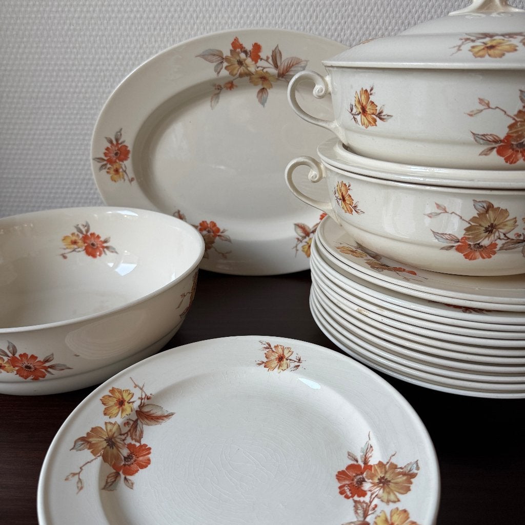 Compleet Petrus Regout Boudewijn 6 Persoons Servies Oranje, Ophalen