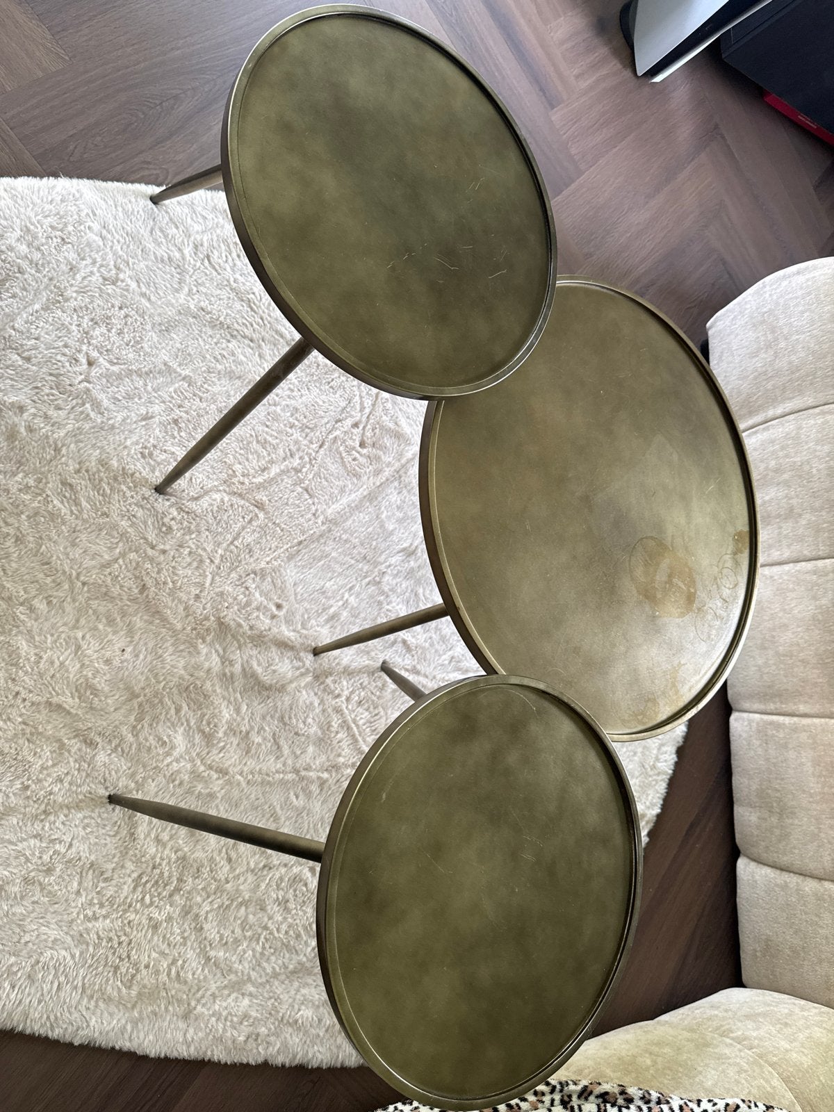 Leen Bakker Gianni Bijzettafels Set - Bronskleurig, Huis en Inrichting, Minder dan 50 cm, Gebruikt, 50 tot 100 cm, Rond