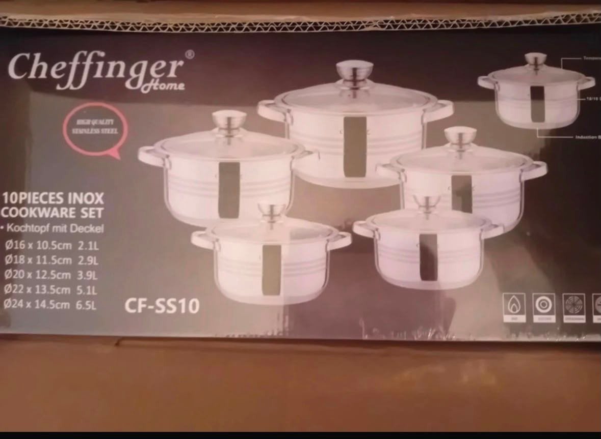 Nieuwe Cheffinger 10-delige RVS pannenset CF-SS10, Cheffinger Home, Met deksel, Onbekend, Nieuw