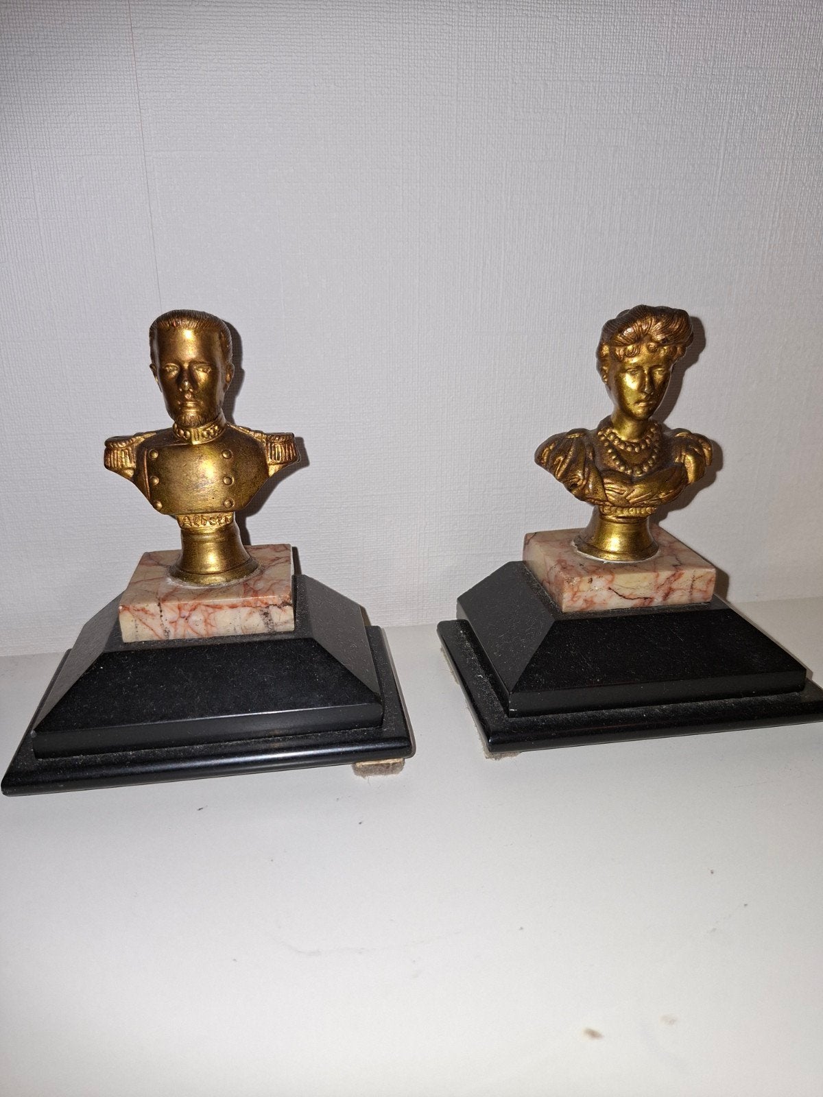 2 x brons decoratie stukken op marmer voet, Ophalen, Brons