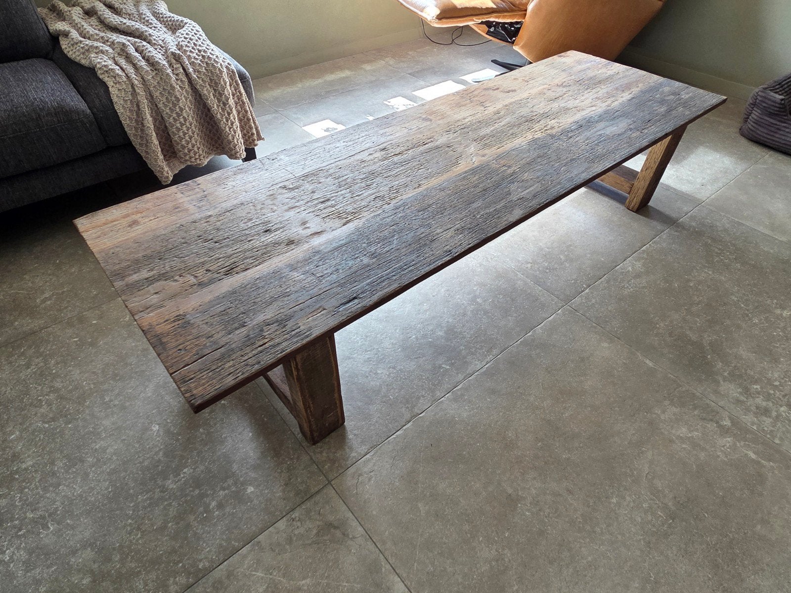 Stoere landelijke salontafel, Ophalen, Gebruikt, 200 cm of meer, 50 tot 100 cm