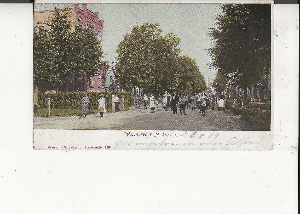Wormerveer Marktstraat Lichtdruk S Bakker 3 aug 1903, Ophalen of Verzenden, Voor 1920, Gelopen, Noord-Holland