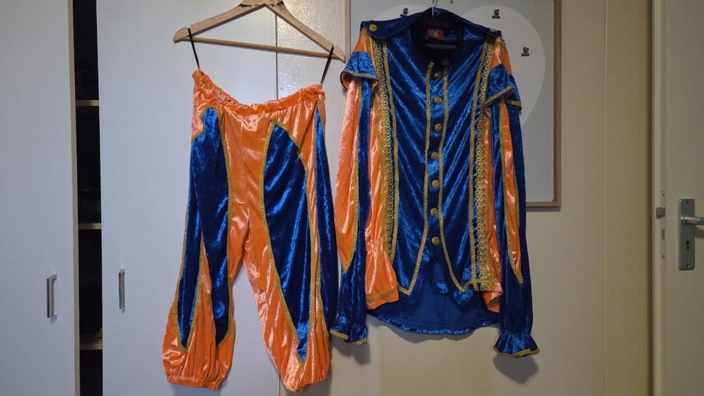 Pietenpak maat L - Blauw/Oranje fluweel, Kinderen en Baby's, Ophalen of Verzenden, Jongen of Meisje