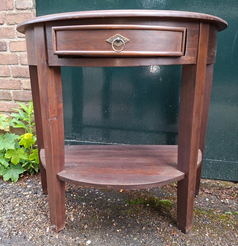 Antieke Halfronde Console Tafel met Lade, Ophalen