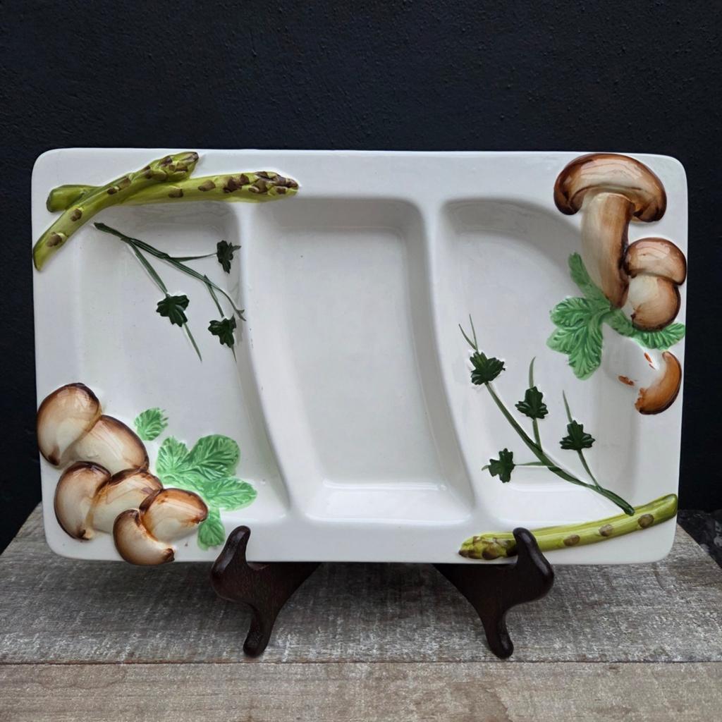 Vintage Serveerschaal met Champignons en Asperges, Antiek en Kunst, Antiek | Schalen, Ophalen of Verzenden