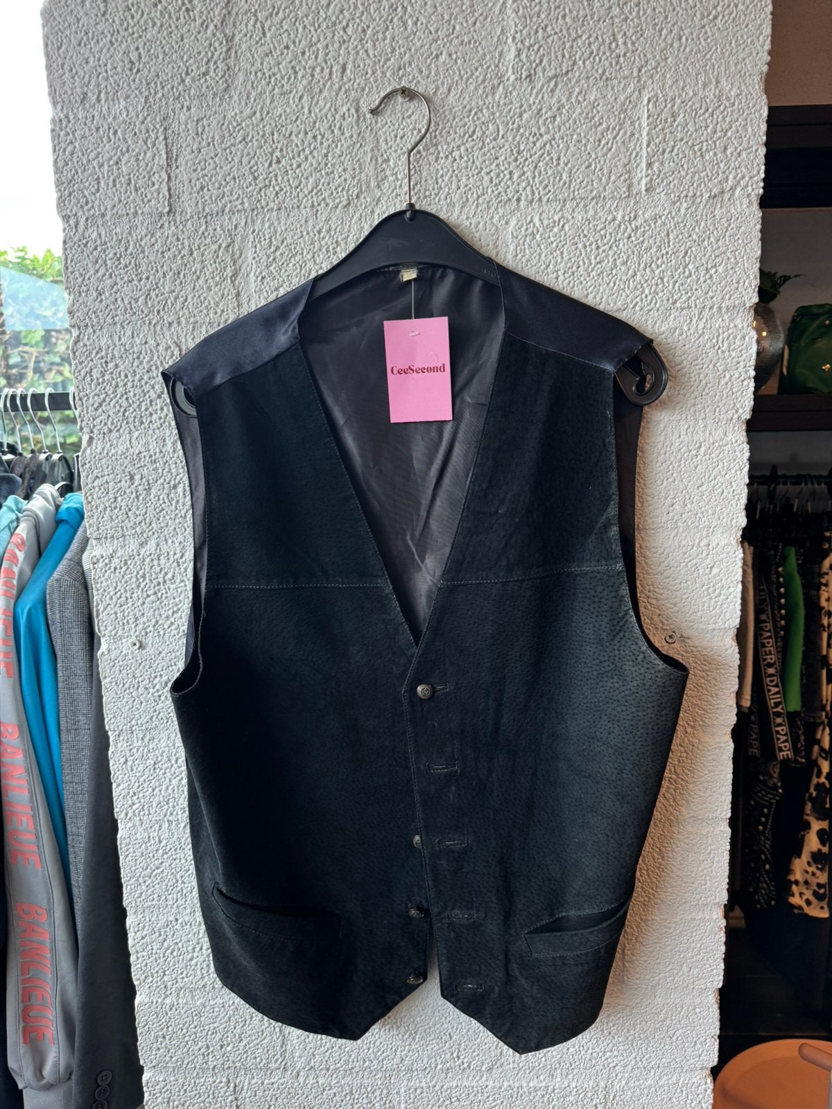 Vintage leder suede gilet maat L/XL zwart, Ophalen of Verzenden, Zo goed als nieuw, Maat 56/58 (XL), Zwart