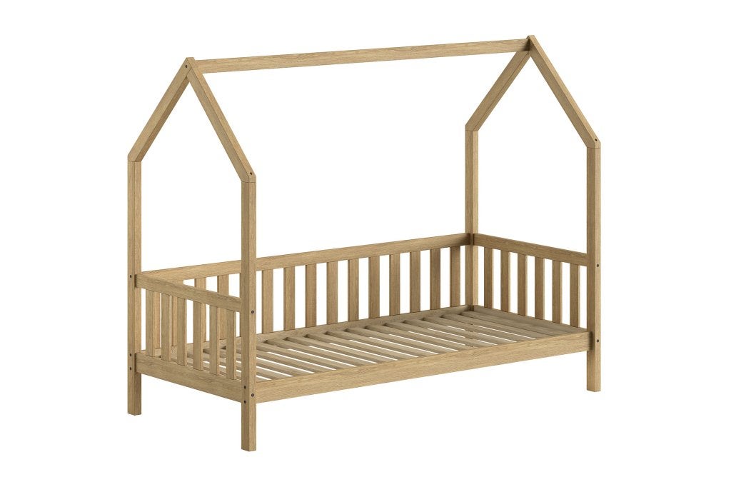 Cabane Nature huisbed met hekje - 90x200 - Massief eiken, Niet ingevuld, Niet ingevuld, Niet ingevuld