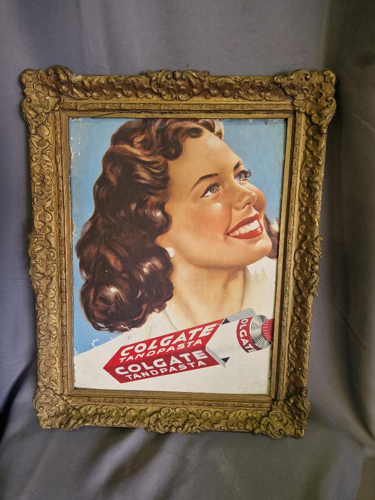 Oude Colgate prent in lijst reclame, Ophalen of Verzenden, Gebruikt, Overige typen