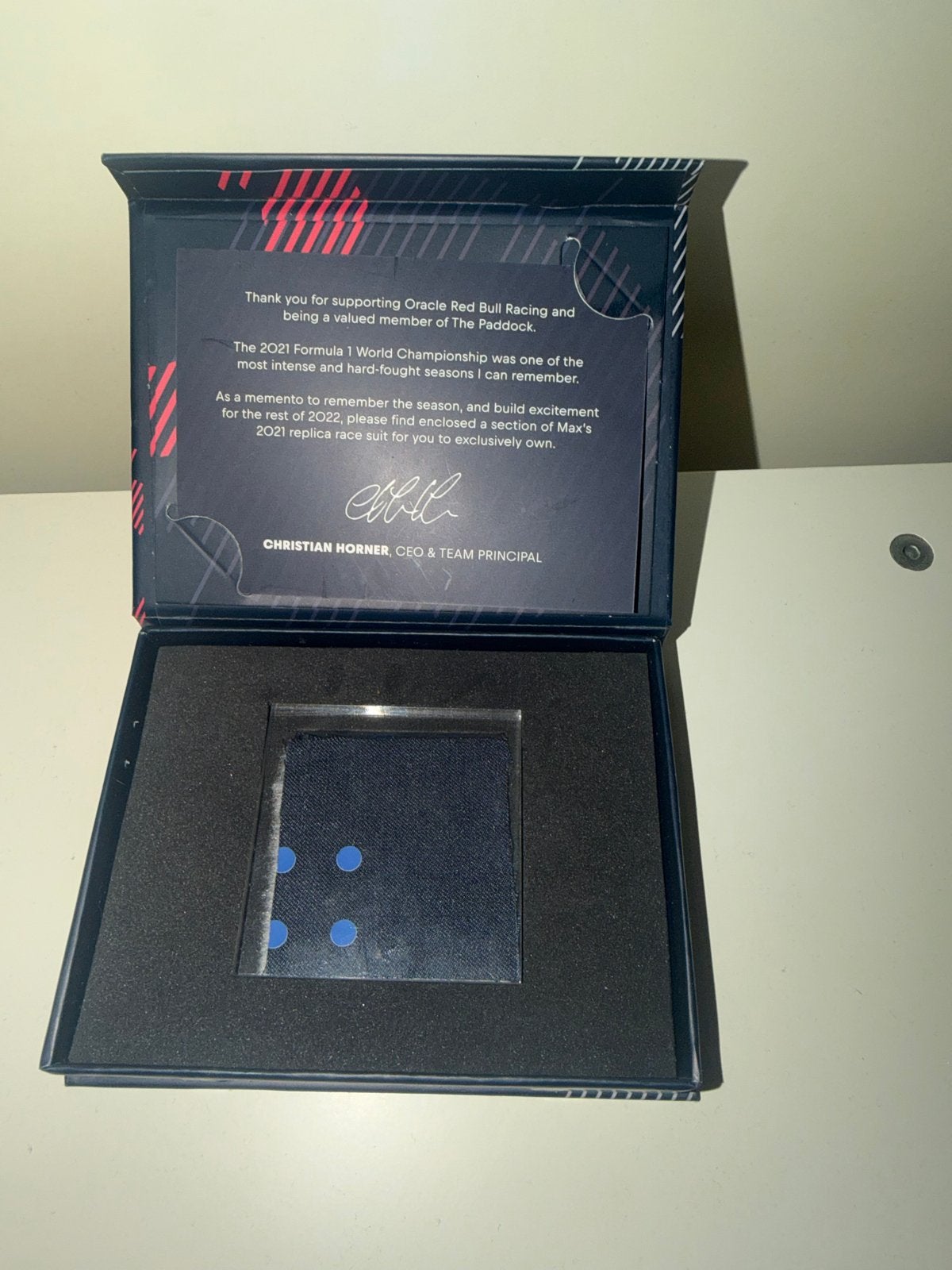 Red Bull Racing F1 2021 Max Verstappen Racepak Stukje Geschi, Ophalen, Nieuw, Formule 1