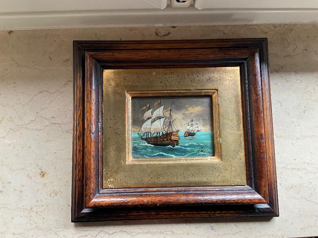 Miniatuur schilderij Maritiem, Antiek en Kunst, Kunst | Schilderijen | Klassiek, Ophalen of Verzenden