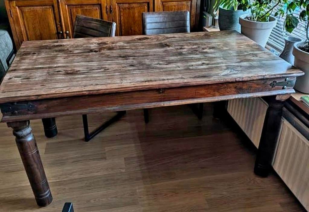 Koloniale kasteel tafel met 4 stoelen, Ophalen, Gebruikt, Koloniaal, Kasteel, 50 tot 100 cm