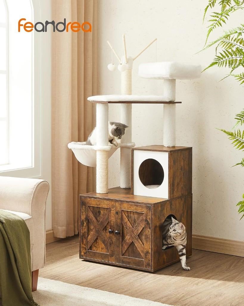 Kattenmeubel- krabpaal met kattenbak-57,5L x 50B x 140H cm, Dieren en Toebehoren, Krabmeubelen, Ophalen of Verzenden, Zo goed als nieuw