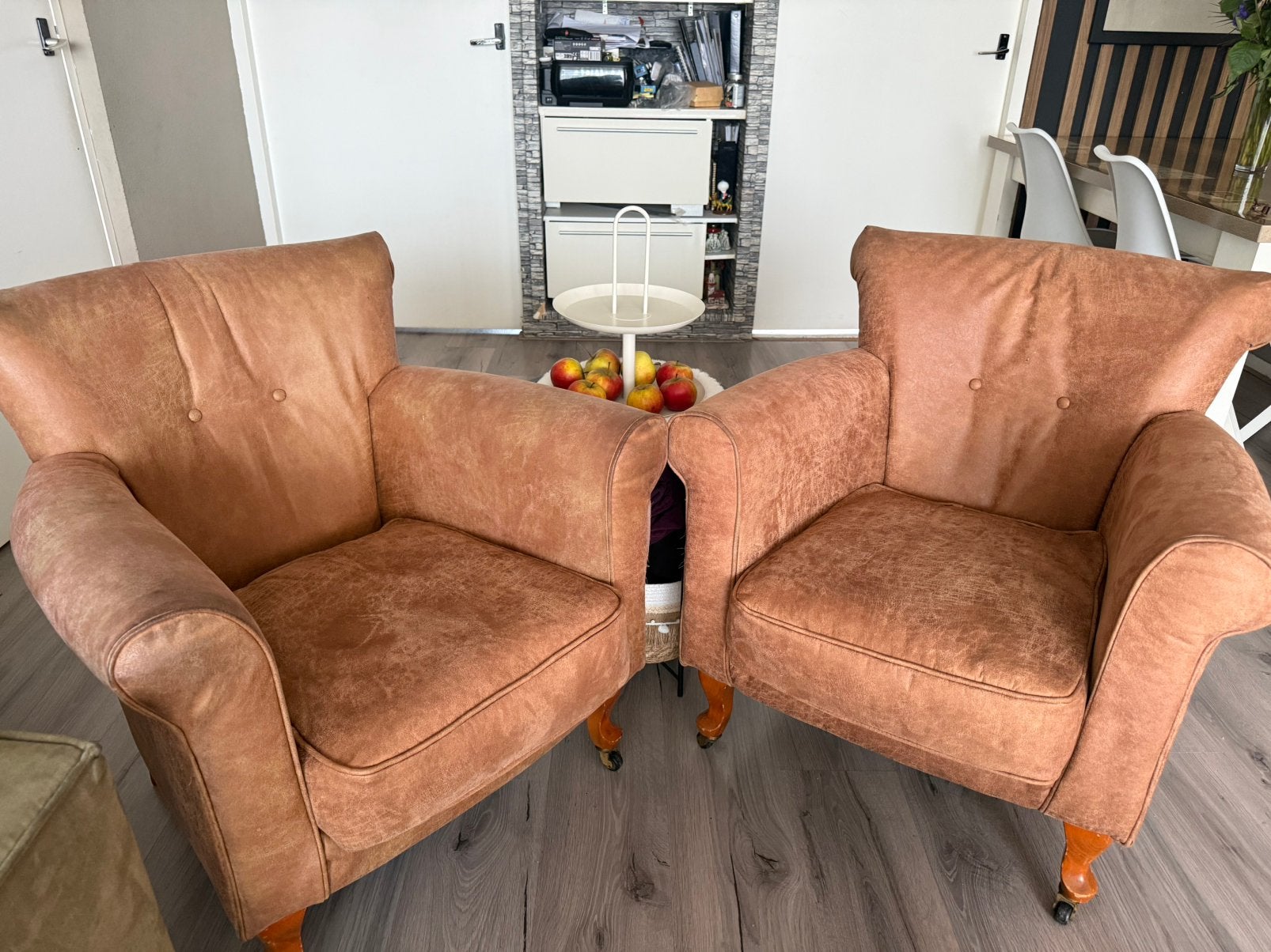 Set van 2 comfortabele fauteuils in cognac kleur, Ophalen, Gebruikt, Leer